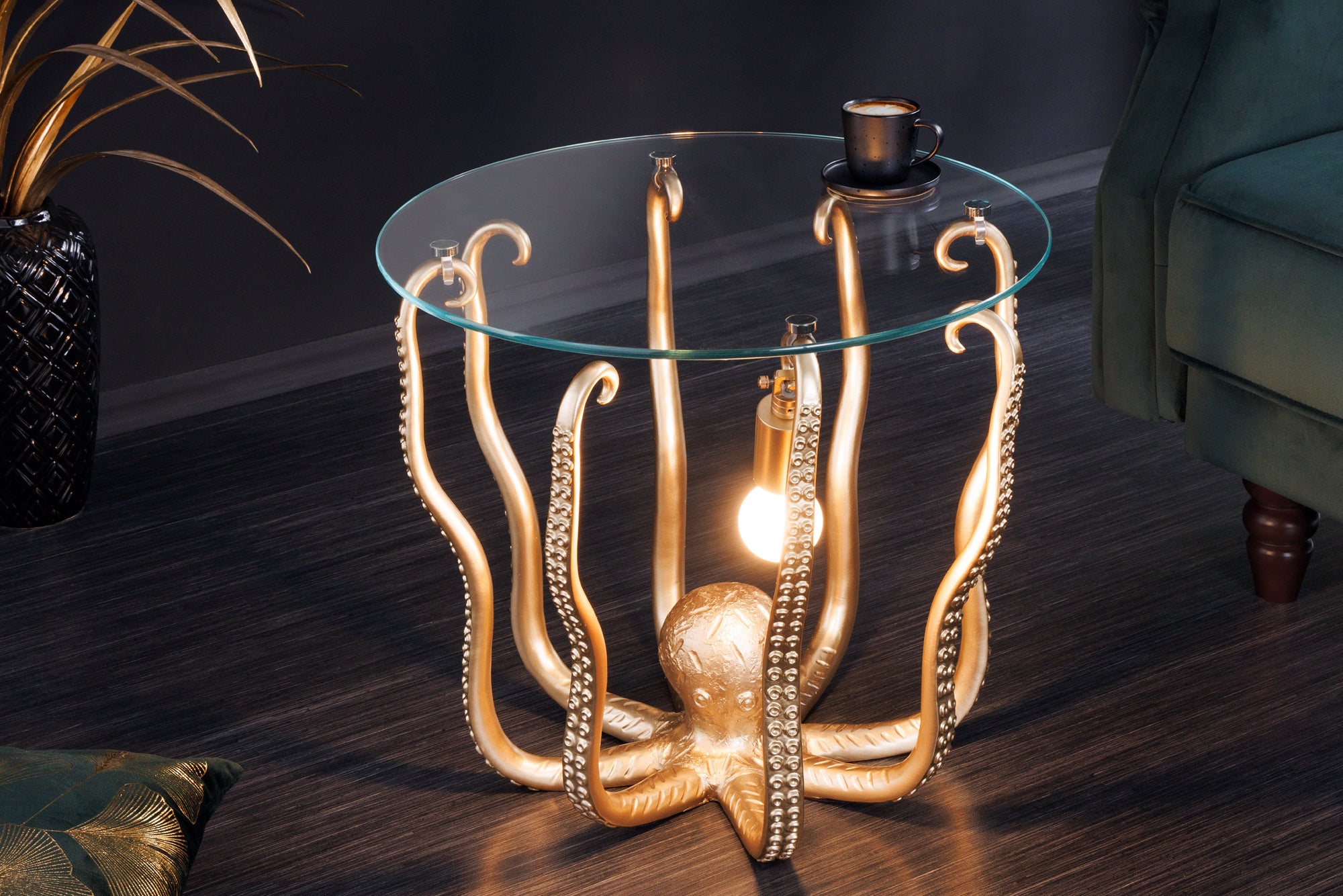 Masă laterală OCTOPUS 50cm aurie cu lampă  [1]