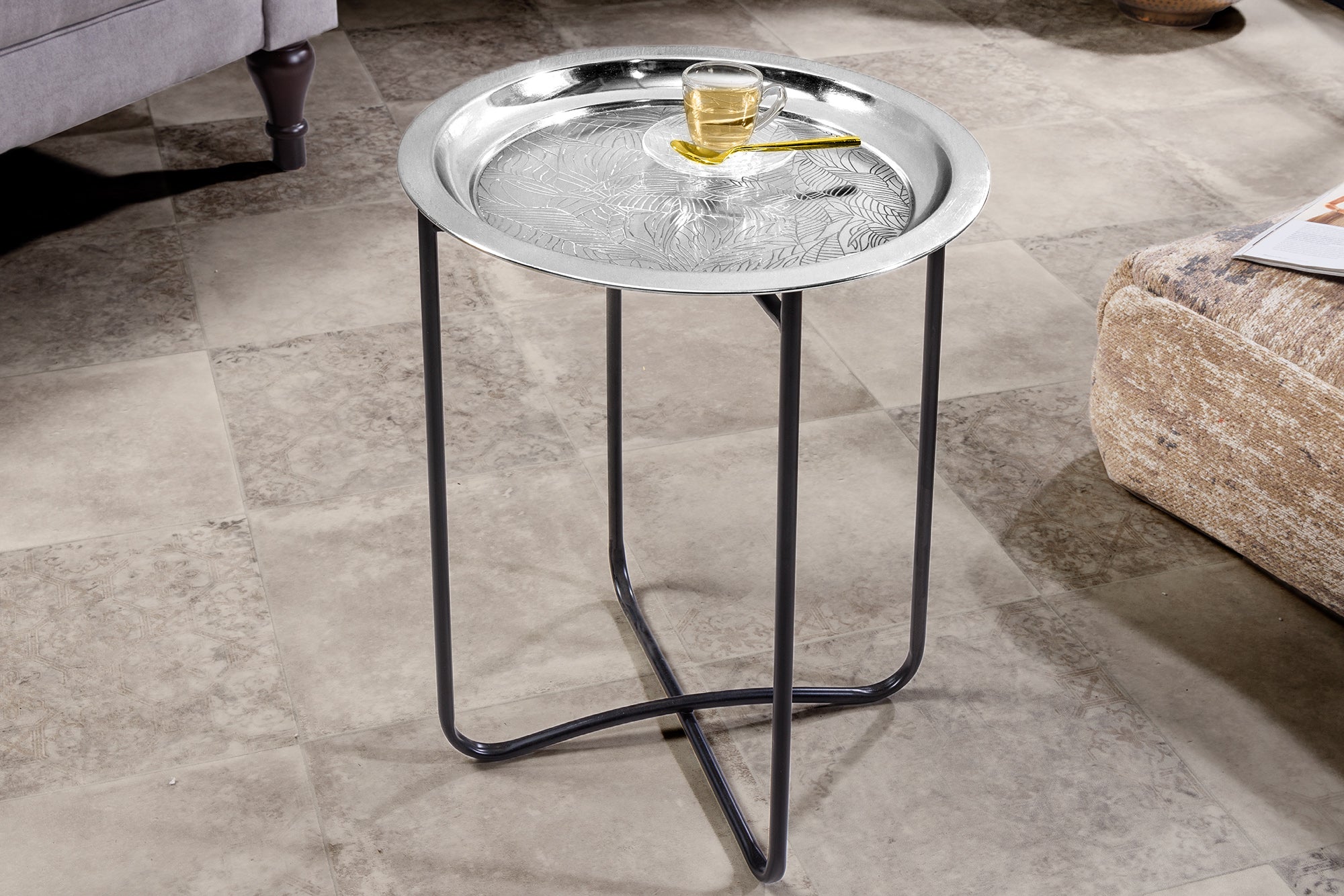 Masuta laterala CASABLANCA 50cm, tava detasabila,design cu lovitura de ciocan argintiu antic [1]