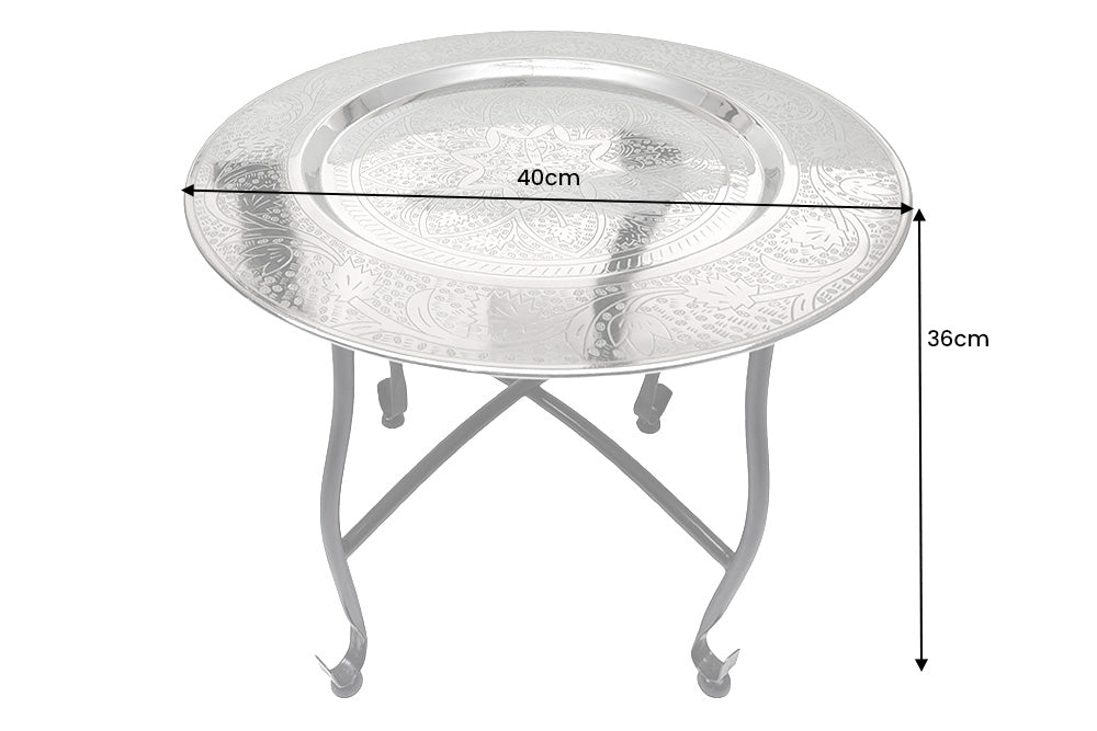 Masuta laterala MARRAKESH 40 cm argintie , design cu textura batuta , tava detasabila  [9]