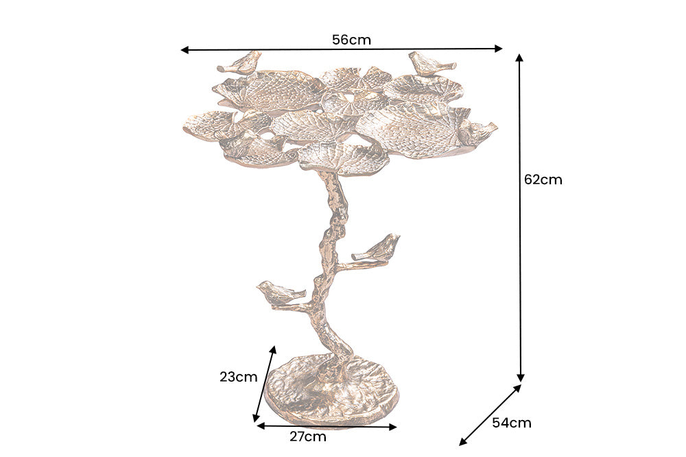 Masă laterală BIRDS 60cm design cu frunze ,exterior alamă antică  [10]