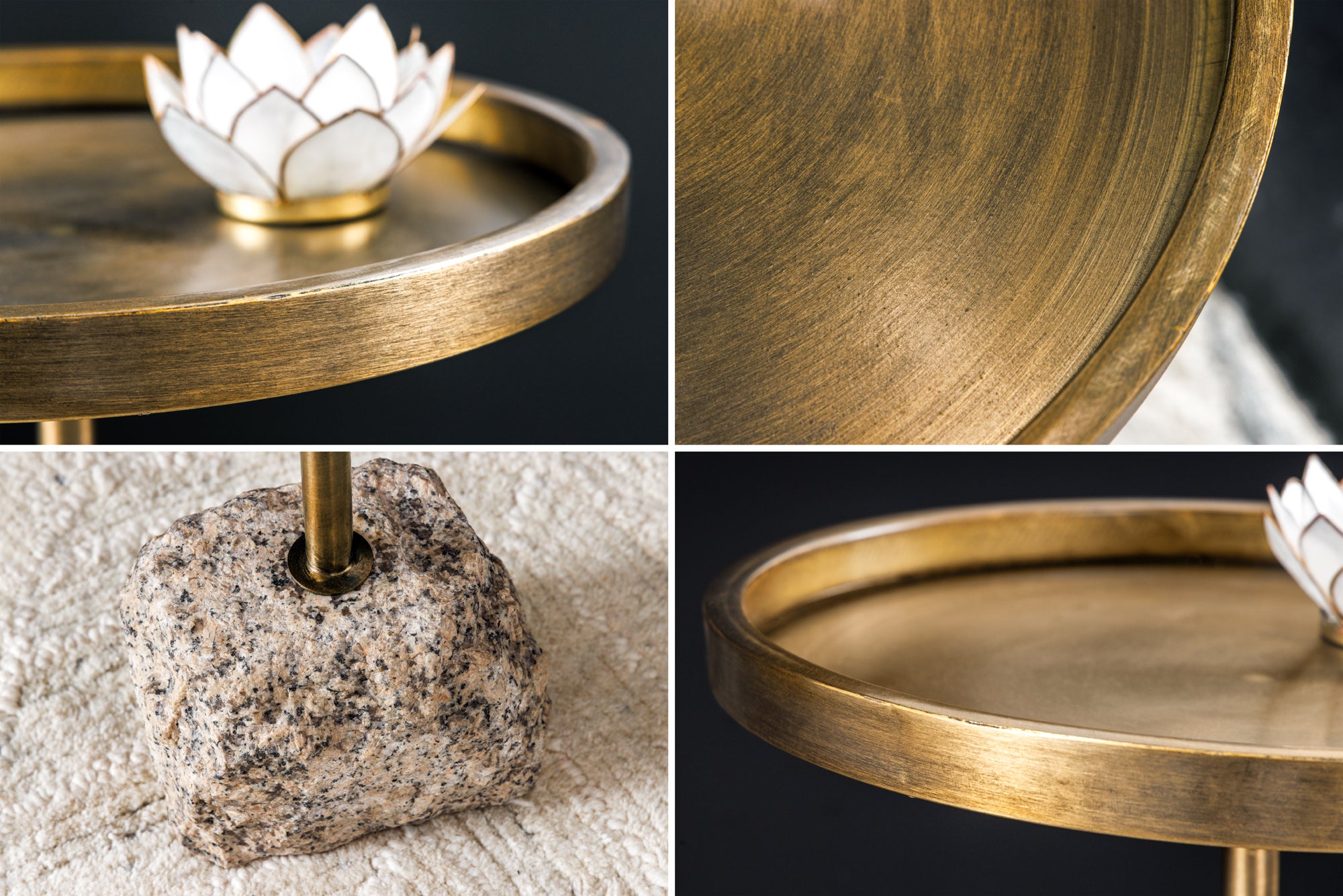 Masuta laterala TRAYFUL 60cm,baza de marmura si blat culoare alama antica din fier [8]