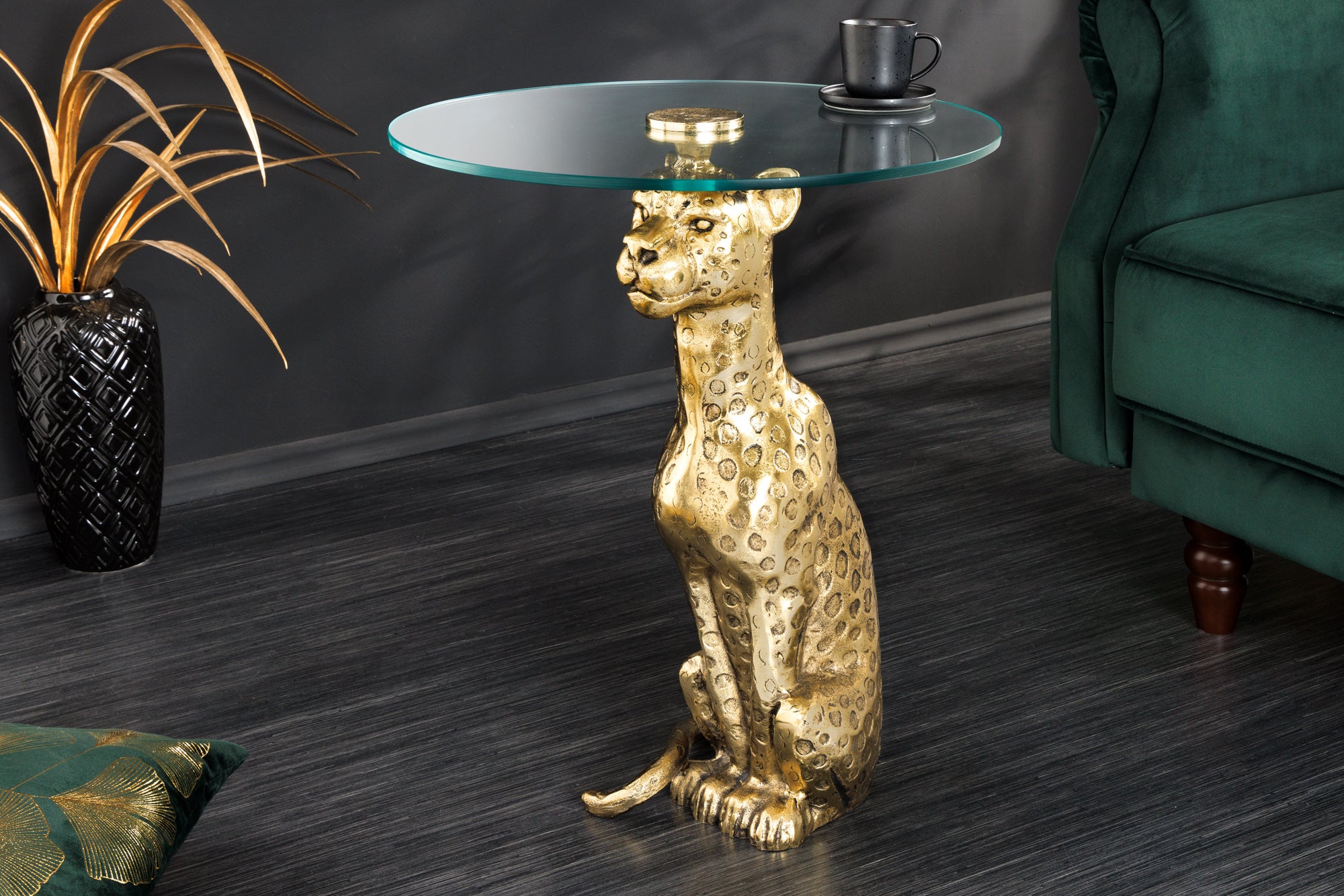 Masă laterală WILDLIFE PANTHER 60cm auriu antic [16]