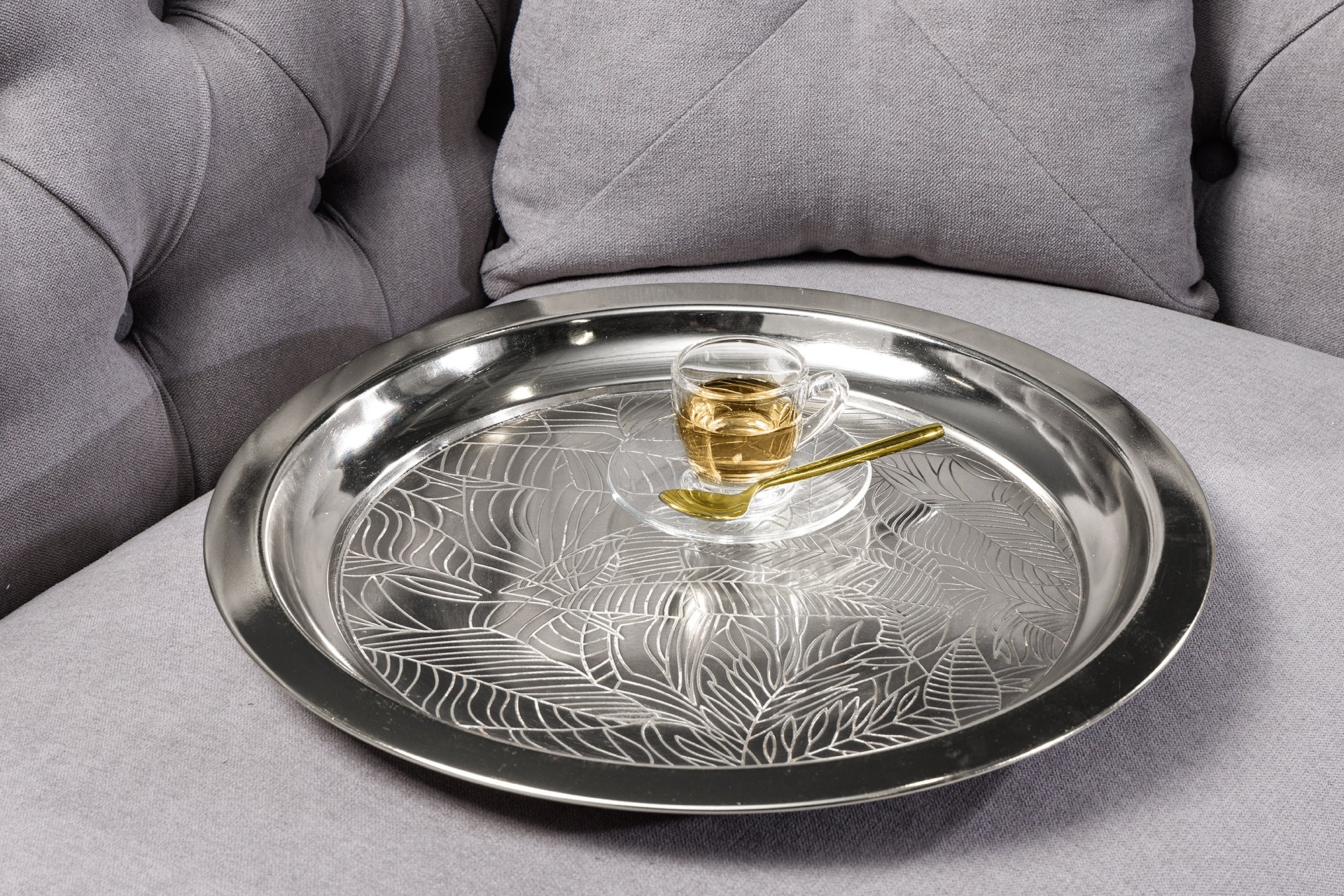 Masuta laterala CASABLANCA 50cm, tava detasabila,design cu lovitura de ciocan argintiu antic [4]