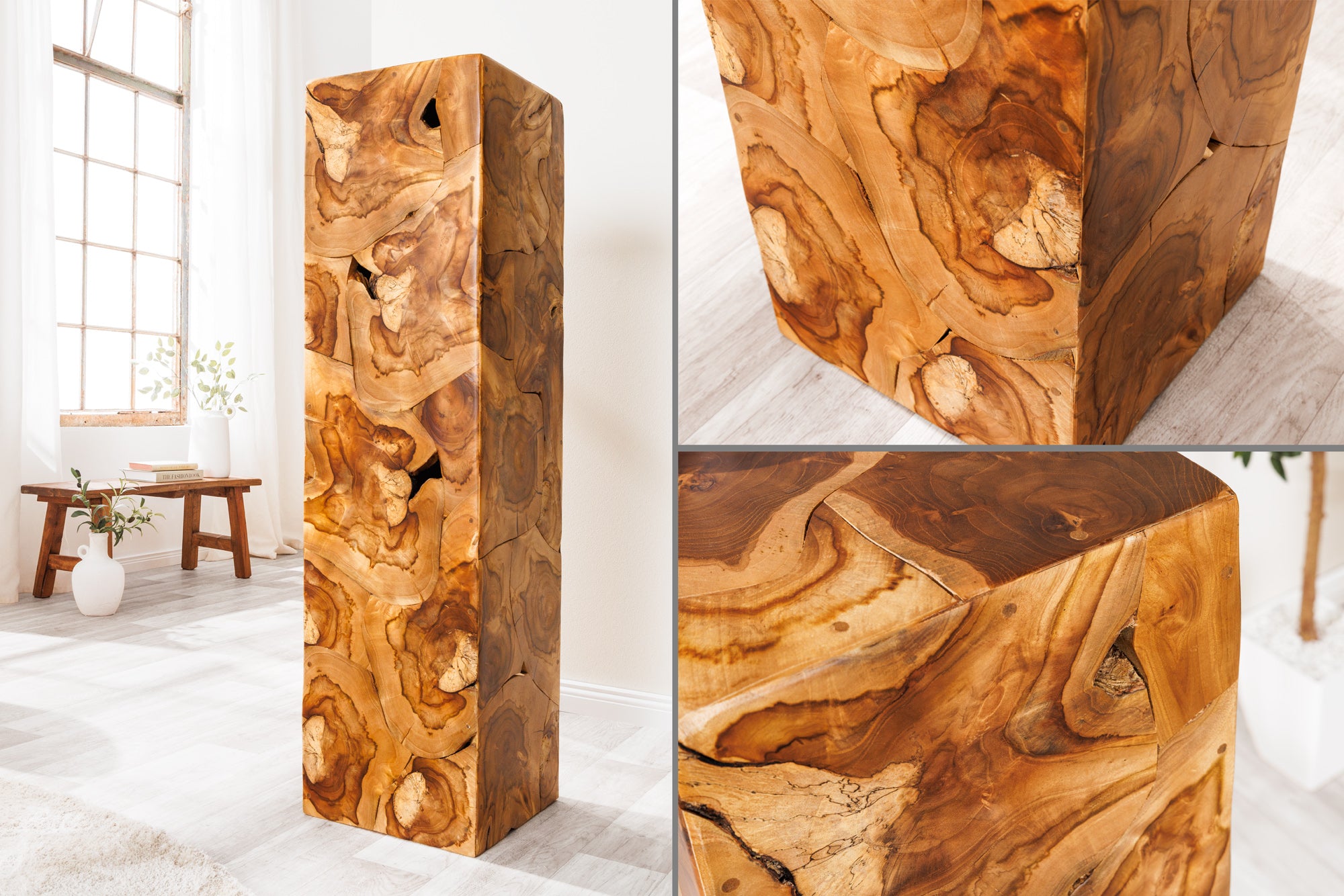 Stalp de decor TRIBAL 110cm,lemn de tec maro natural [4]