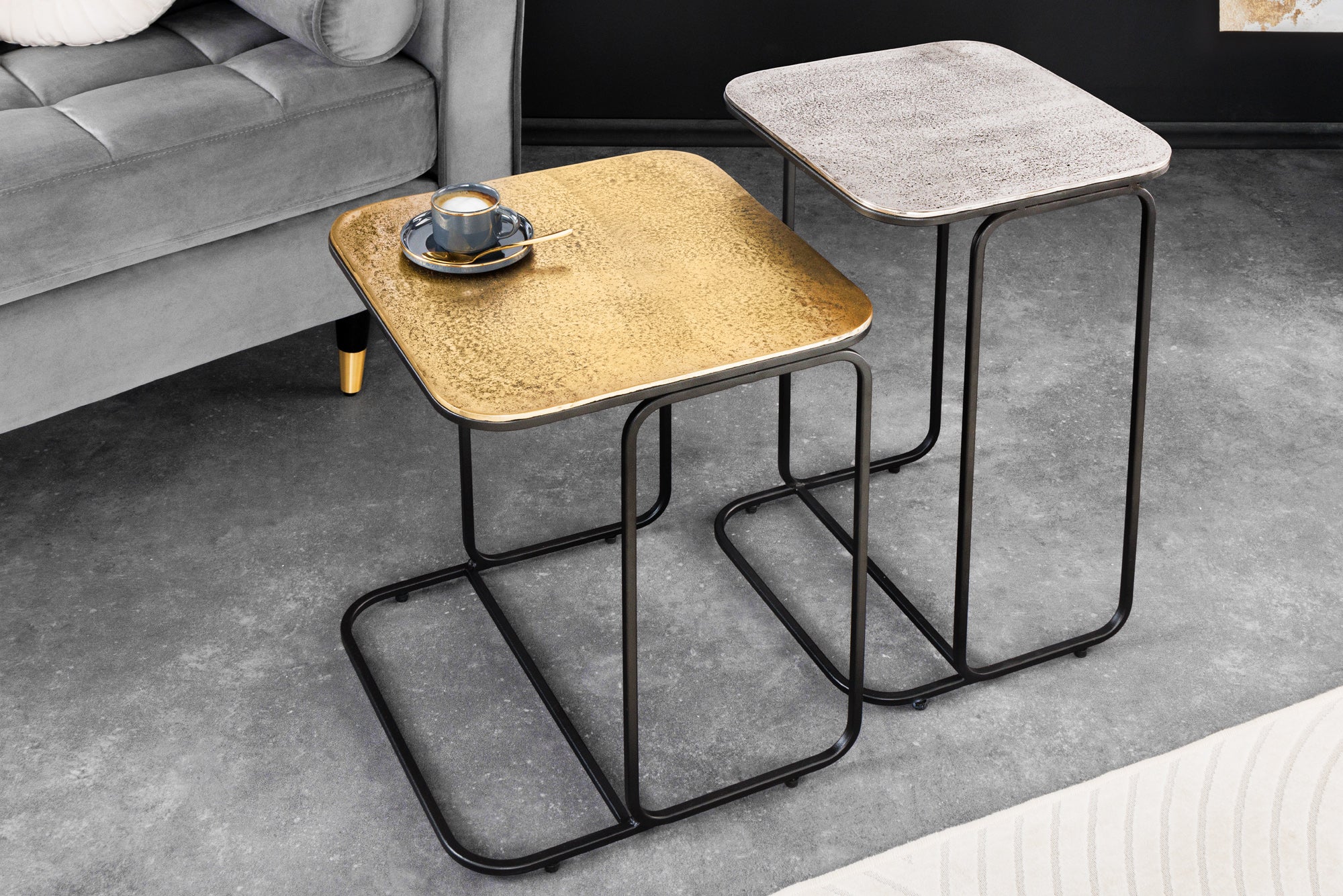 Set de 2 măsuțe laterale ABSTRACT, 40 cm, cadru metalic auriu-argintiu-negru [3]