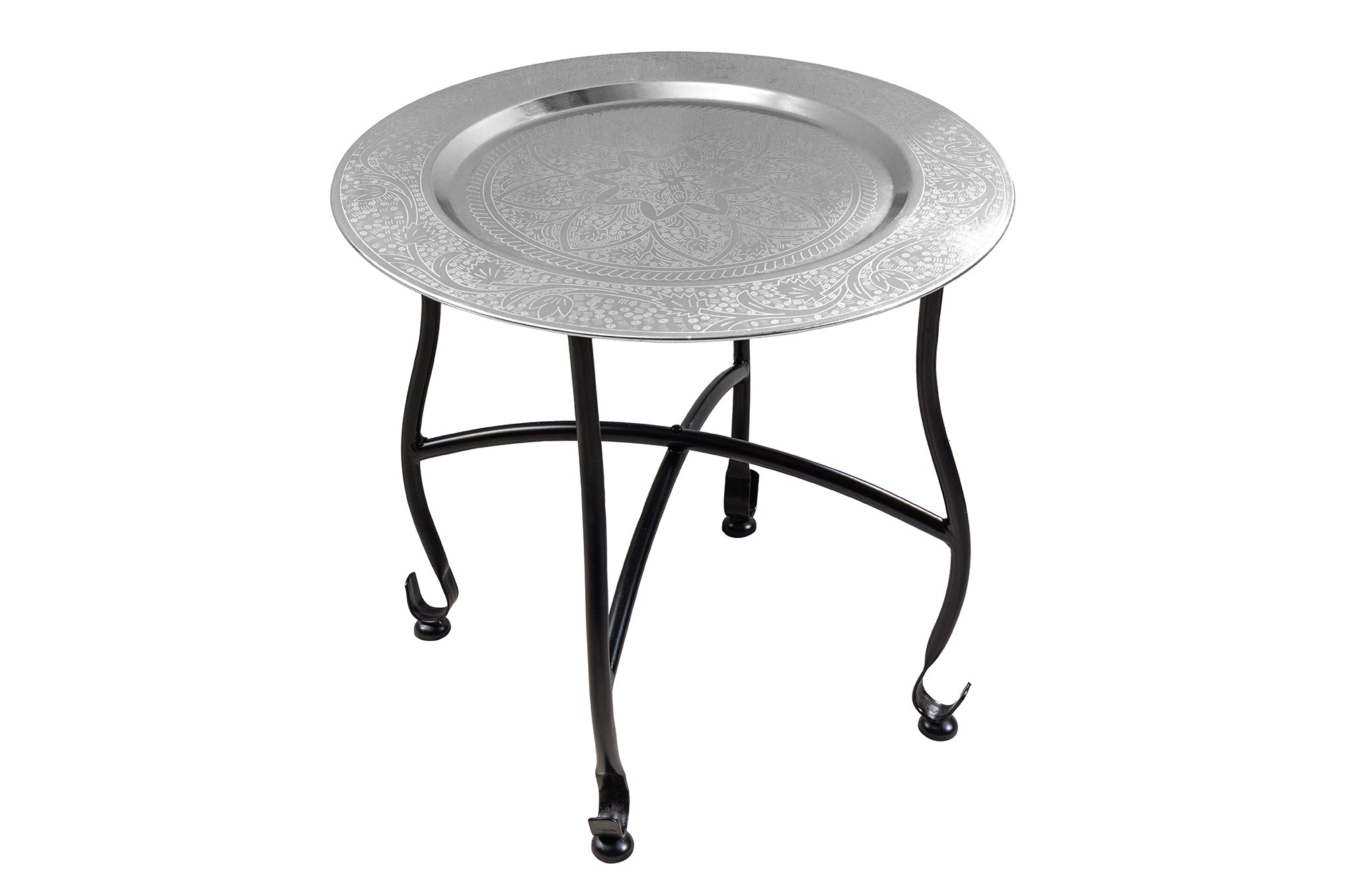 Masuta laterala MARRAKESH 40 cm argintie , design cu textura batuta , tava detasabila  [0]