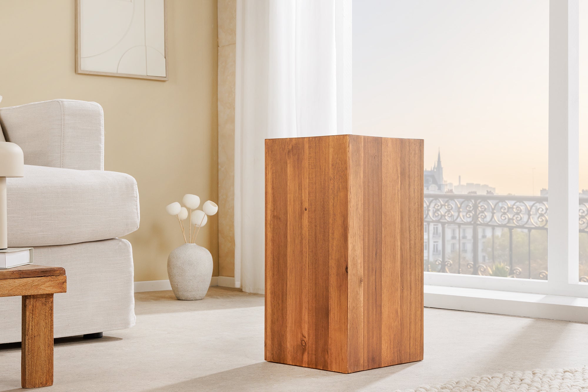 Stâlp decorativ COLUMNA 50cm, din lemn de salcâm natural maro  [1]