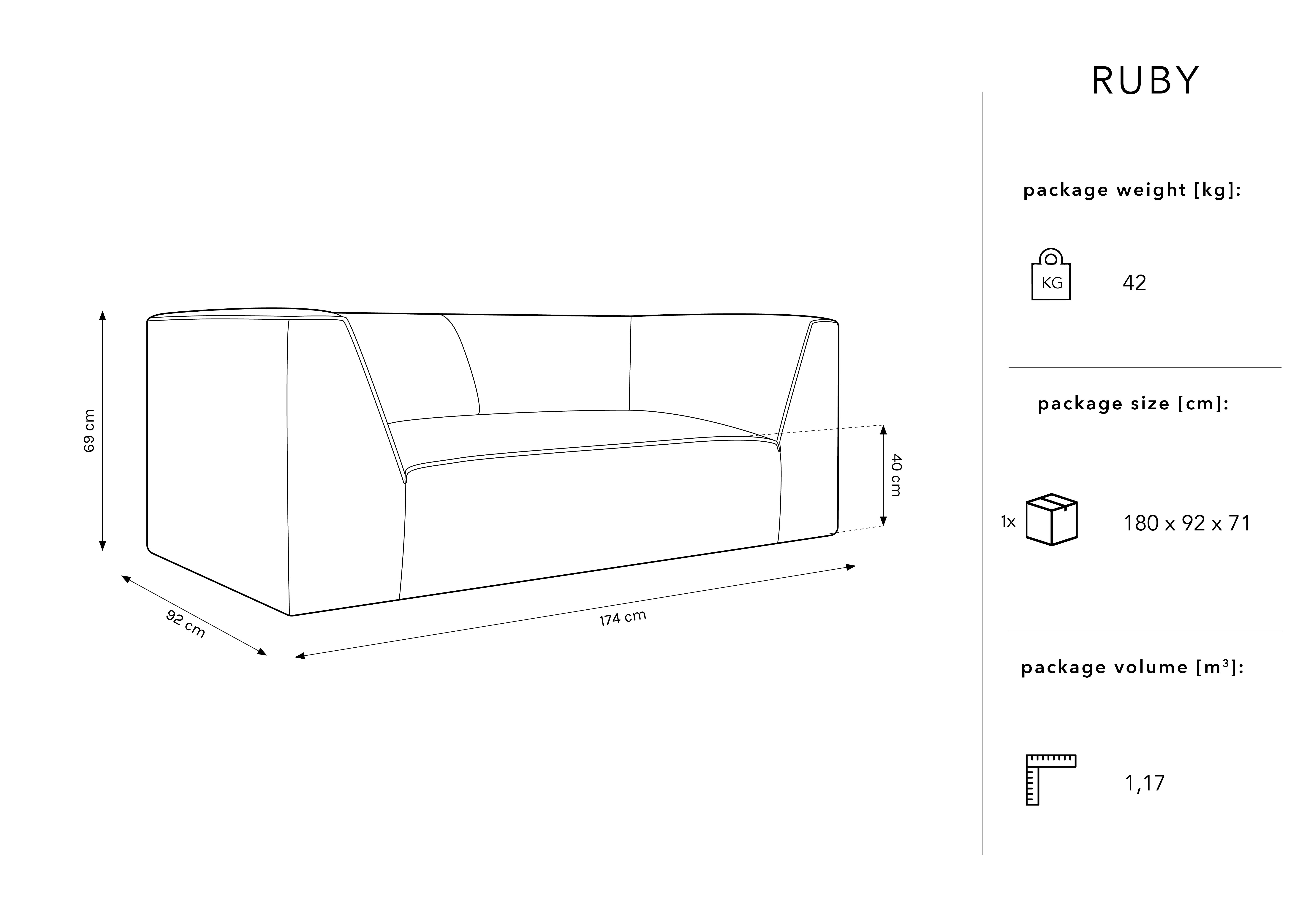 Canapea modulară Ruby cu 2 locuri și tapițerie din catifea reiată [5]