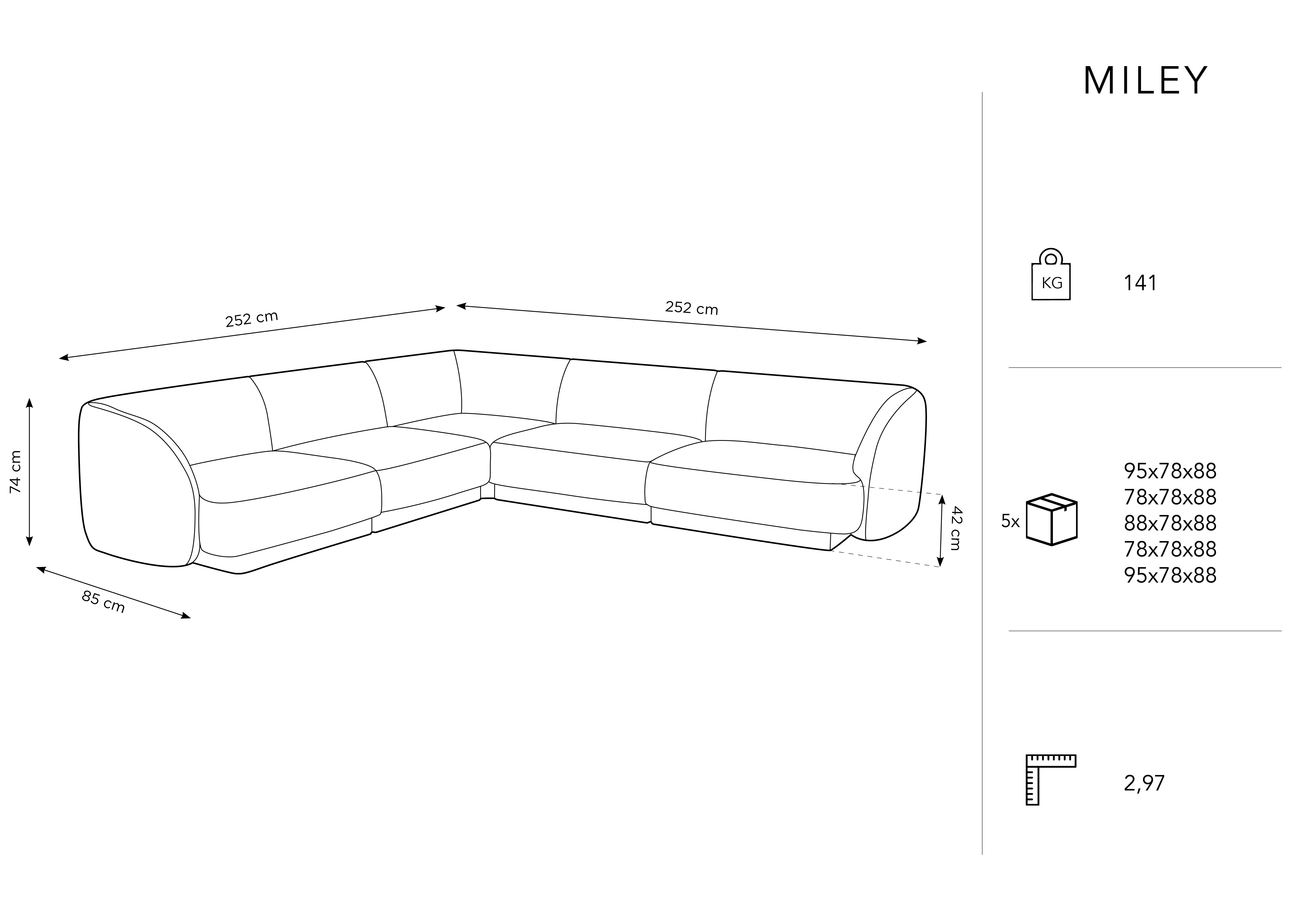 Coltar modular Miley cu tapiterie din tesatura structurala, gri petrol [4]