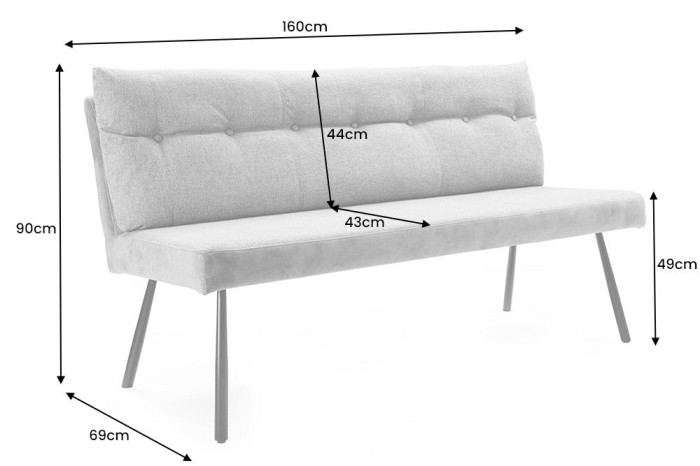 Bancă BIG GEORGE 160 cm țesătură plată miez cu arcuri catifea antracit [10]