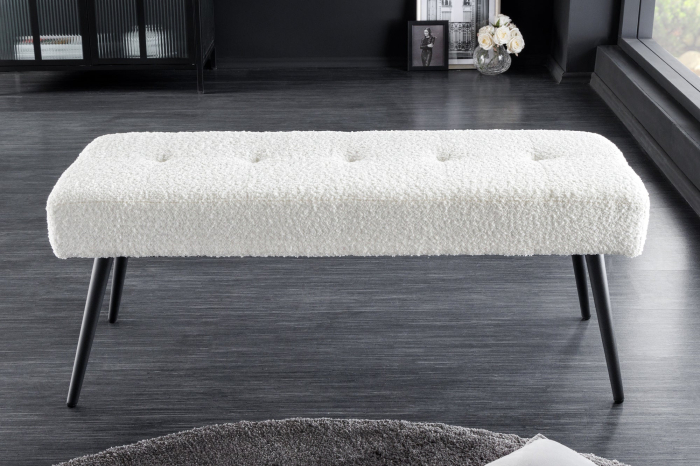 Bancă BOUTIQUE 100 cm, alb, cu textură bouclé [4]