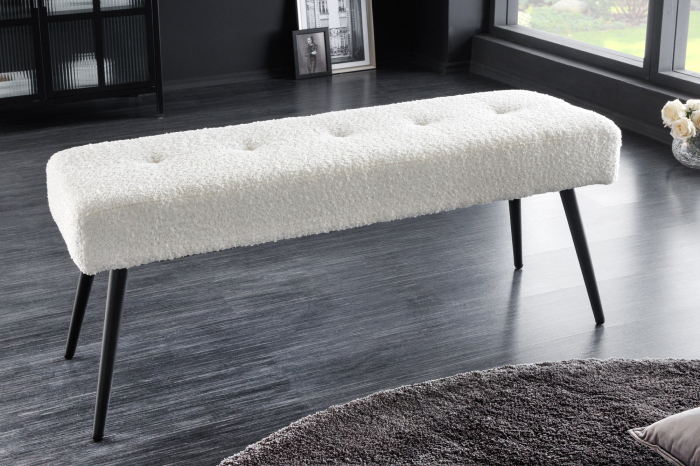 Bancă BOUTIQUE 100 cm, alb, cu textură bouclé [3]