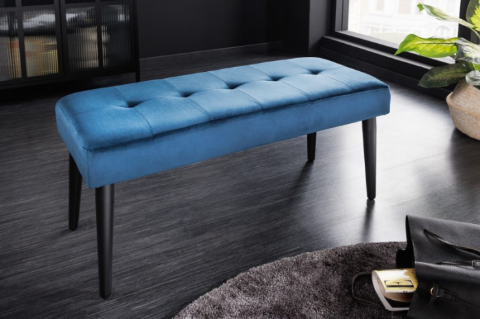 Bancă BOUTIQUE 95 cm cu tapiterie din catifea si picioare negre, albastru [2]