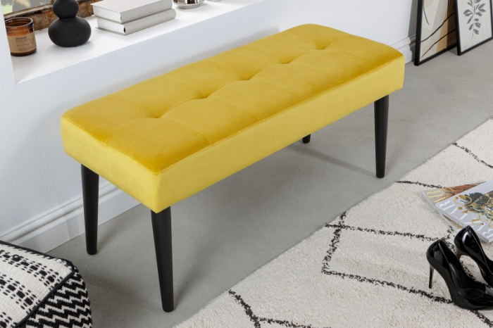 Bancă BOUTIQUE 95 cm cu tapiterie din catifea si picioare negre, galben [2]