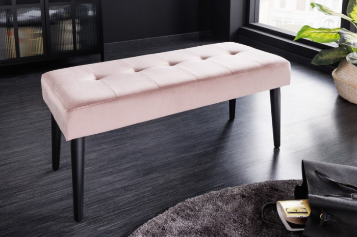 Bancă BOUTIQUE 95 cm cu tapiterie din catifea si picioare negre, roz [2]