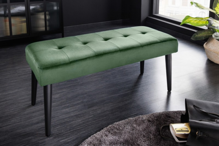Bancă BOUTIQUE 95 cm cu tapiterie din catifea si picioare negre, verde [2]