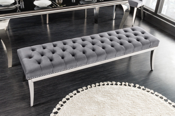 Bancă CASTLE DELUXE 165 cm, catifea gri, în stil baroc [5]