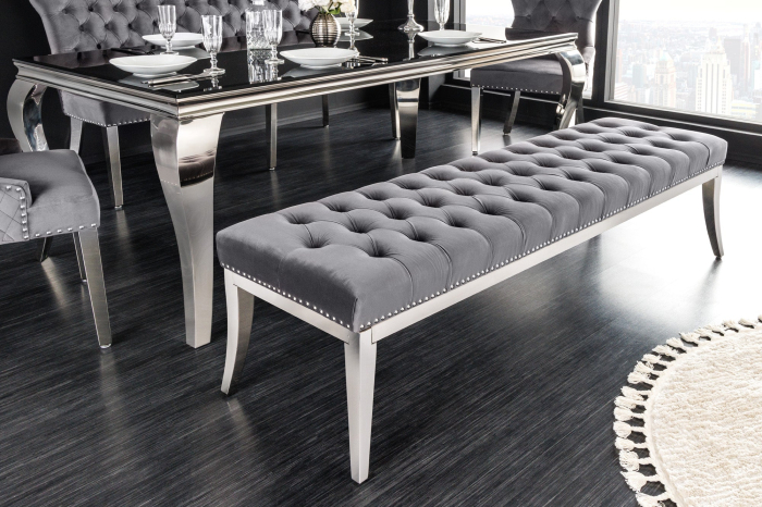 Bancă CASTLE DELUXE 165 cm, catifea gri, în stil baroc [3]