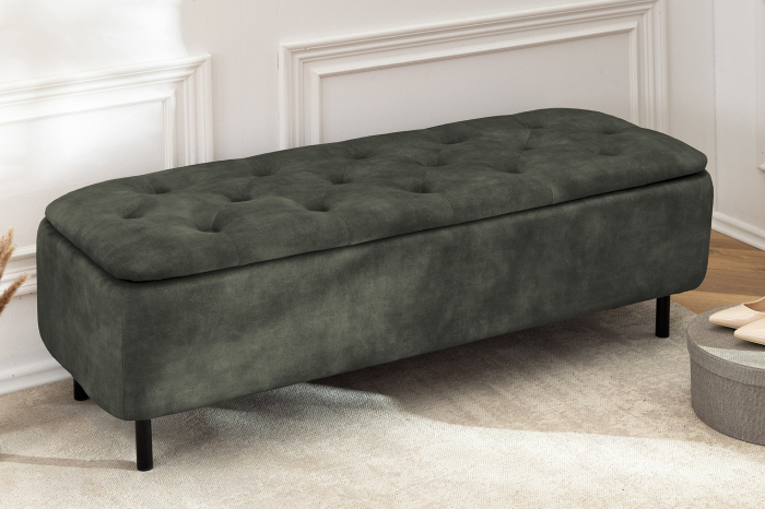 Bancă de sufragerie EN VOGUE 120 cm cu spațiu de depozitare, catifea verde închis [3]