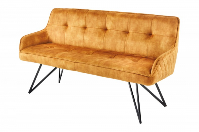 Bancă EUPHORIA 160 cm cu tapiterie din catifea si picioare metalice, galben [7]
