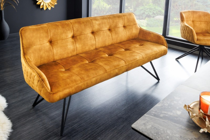Bancă EUPHORIA 160 cm cu tapiterie din catifea si picioare metalice, galben [2]