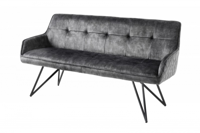 Bancă EUPHORIA 160 cm cu tapiterie din catifea si picioare metalice, gri închis [7]