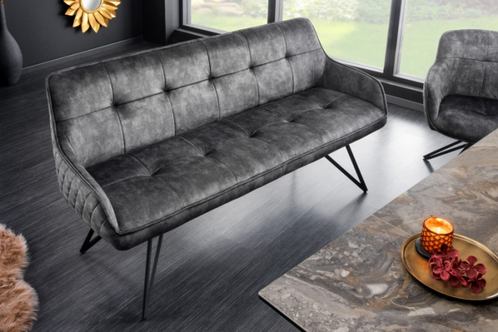 Bancă EUPHORIA 160 cm cu tapiterie din catifea si picioare metalice, gri închis [2]