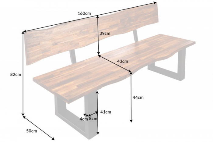Bancă GENESIS 160 cm din lemn masiv de salcâm cu spătar [7]