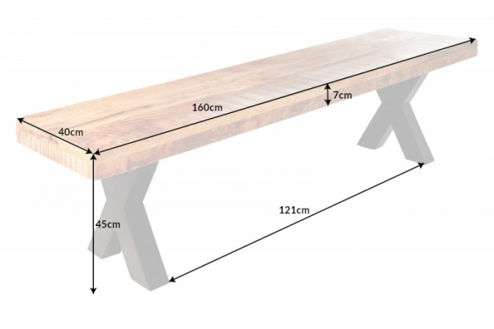 Bancă IRON CRAFT 160 cm din  lemn de mango cu picioare negre în X [6]
