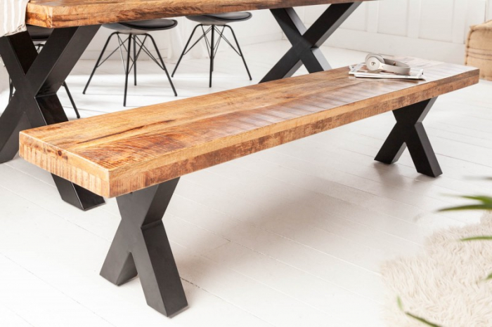 Bancă IRON CRAFT 200 cm din  lemn de mango cu picioare negre în X [3]