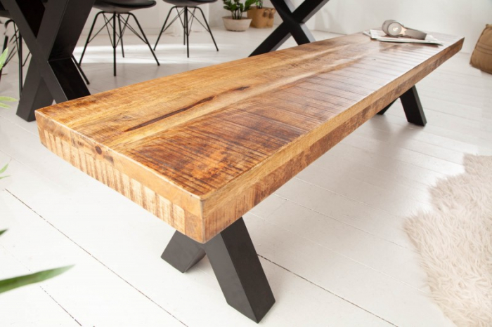 Bancă IRON CRAFT 200 cm din  lemn de mango cu picioare negre în X [4]