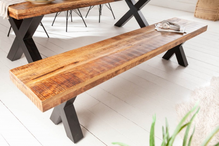 Bancă IRON CRAFT 200 cm din  lemn de mango cu picioare negre în X [2]