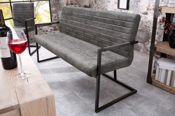 Bancă LOFT 160 cm cu spătar si tapiterie din microfibră, gri [2]