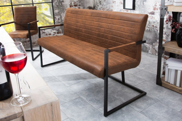 Bancă LOFT 160 cm cu spătar si tapiterie din microfibră, maro [2]