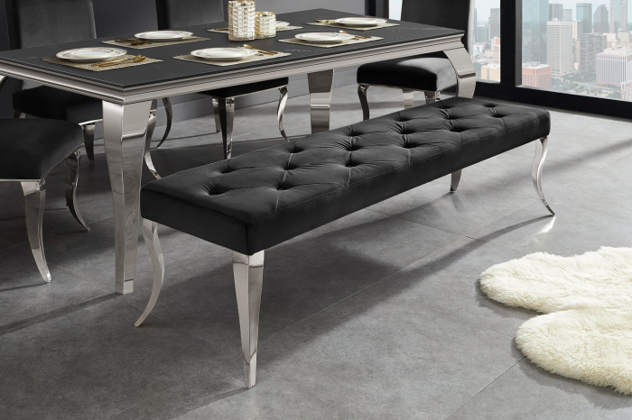 Bancă MODERN BAROCK 170 cm picioare din oțel inoxidabil argintiu catifea neagră [4]