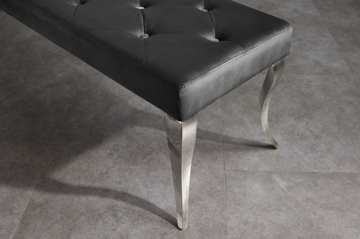 Bancă MODERN BAROCK 170 cm picioare din oțel inoxidabil argintiu catifea neagră [5]