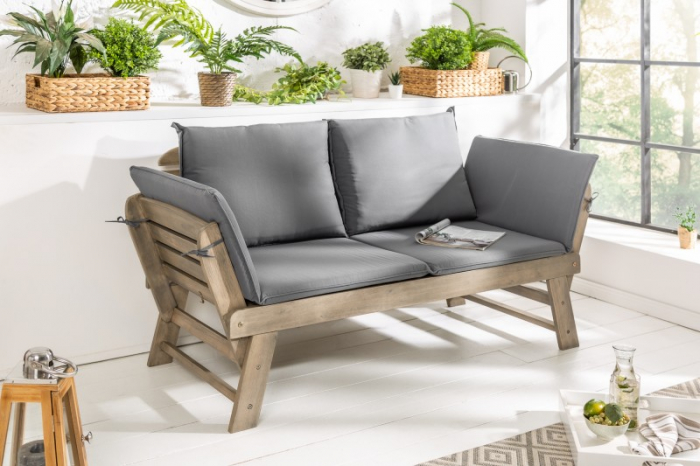 Bancă MODULAR 152 cm din lemn masiv de salcâm cu perna inclusa, gri [1]