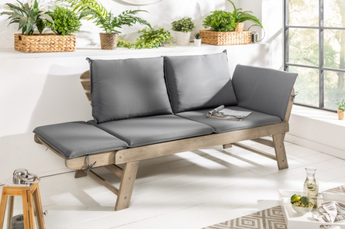 Bancă MODULAR 152 cm din lemn masiv de salcâm cu perna inclusa, gri [3]