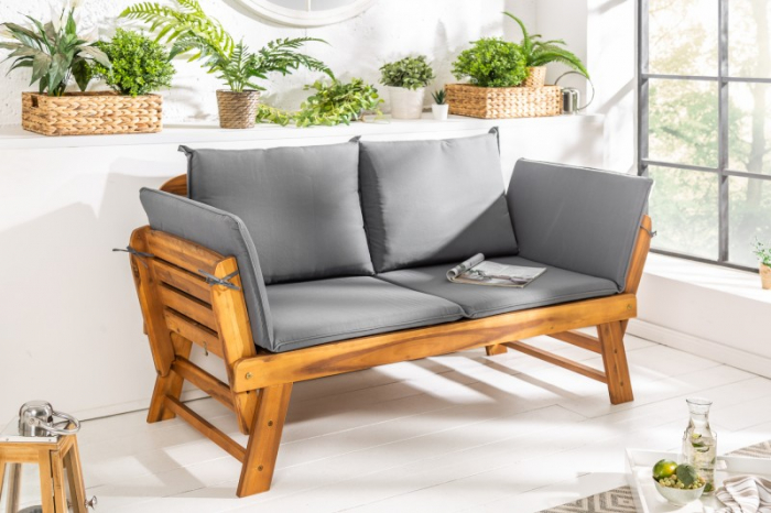 Bancă MODULAR 152 cm din lemn masiv de salcâm cu perna inclusa, gri [2]