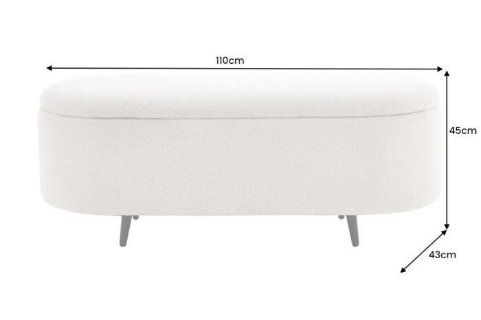 Bancă pentru piept VOQUE 110 cm, albă, tapițată cu țesătură bouclé, cu spațiu de depozitare [11]