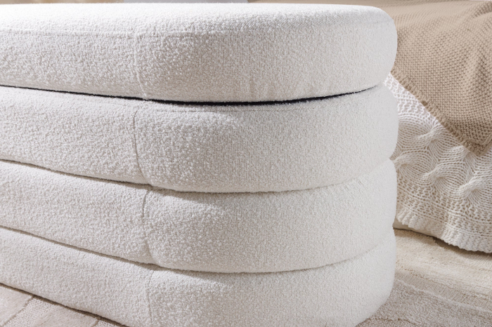 Bancă pentru piept VOQUE 115 cm, alb crem, tapițată cu țesătură bouclé, cu spațiu de depozitare [11]
