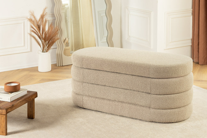 Bancă pentru piept VOQUE 115 cm, bouclé taupe, cu spațiu de depozitare [3]