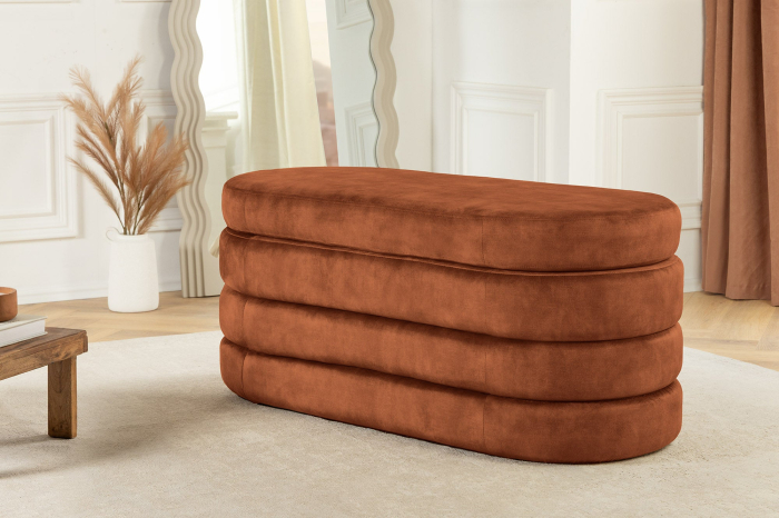Bancă pentru piept VOQUE 115 cm, catifea maro ruginiu, cu spațiu de depozitare  [3]
