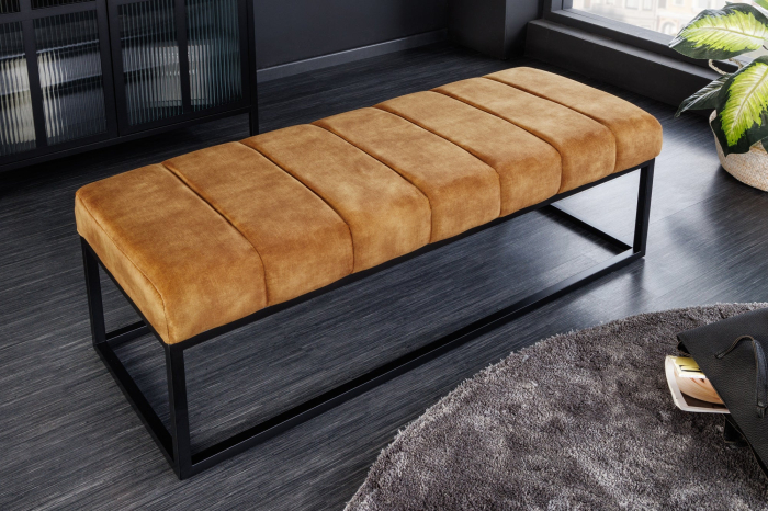 Bancă PETIT BEAUTÉ 110 cm catifea galben muștar [5]