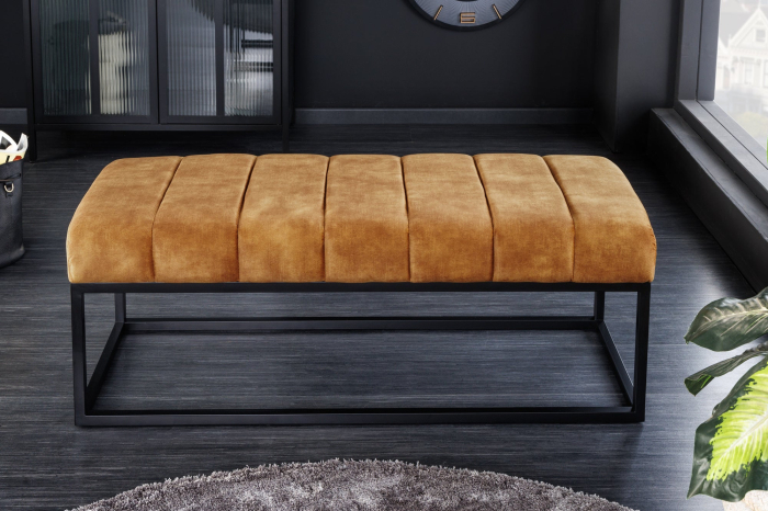 Bancă PETIT BEAUTÉ 110 cm catifea galben muștar [4]