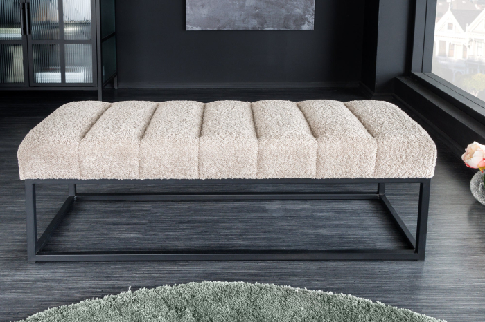 Bancă PETIT BEAUTÉ 110 cm, țesătură bouclé, culoare șampanie-greige [3]