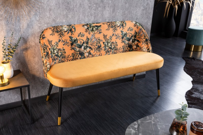 Bancă PRÊT-À-PORTER cu model floral din catifea galbenă [2]