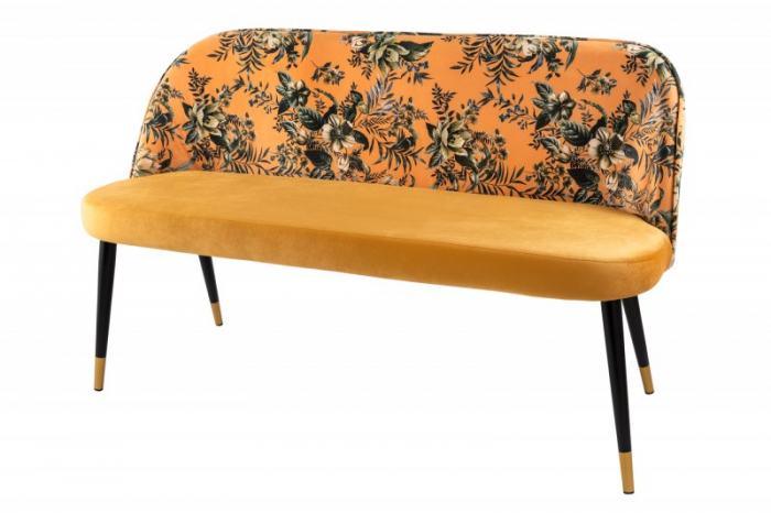 Bancă PRÊT-À-PORTER cu model floral din catifea galbenă [6]