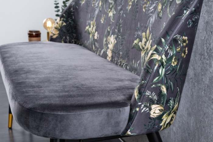 Bancă PRÊT-À-PORTER cu model floral din catifea, gri [3]
