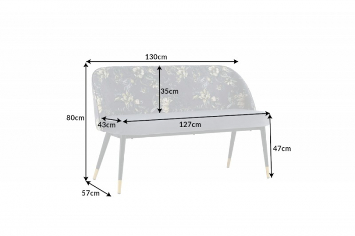 Bancă PRÊT-À-PORTER cu model floral din catifea, gri [7]